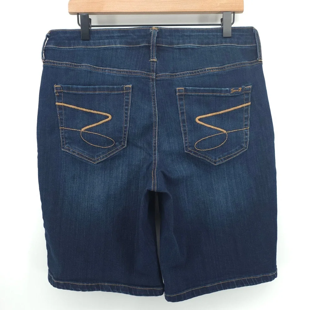 Seven7 Womens Denim Weekend Bermuda Shorts Size 12 Dark Wash Stretch Casual